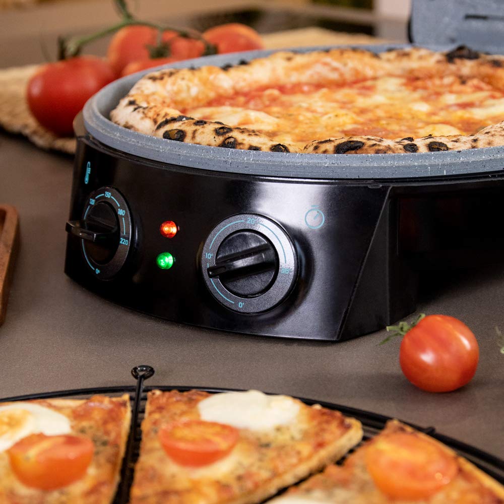 Cecotec Horno Eléctrico para Pizza Fun Pizza&Co. 1800 W, Grill, Temporizador 30min, Revestimiento Rockstone, Temperatura regulable, Apertura 180º con dos placas