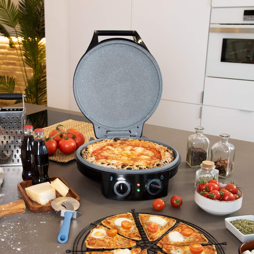 Cecotec Horno Eléctrico para Pizza Fun Pizza&Co. 1800 W, Grill, Temporizador 30min, Revestimiento Rockstone, Temperatura regulable, Apertura 180º con dos placas