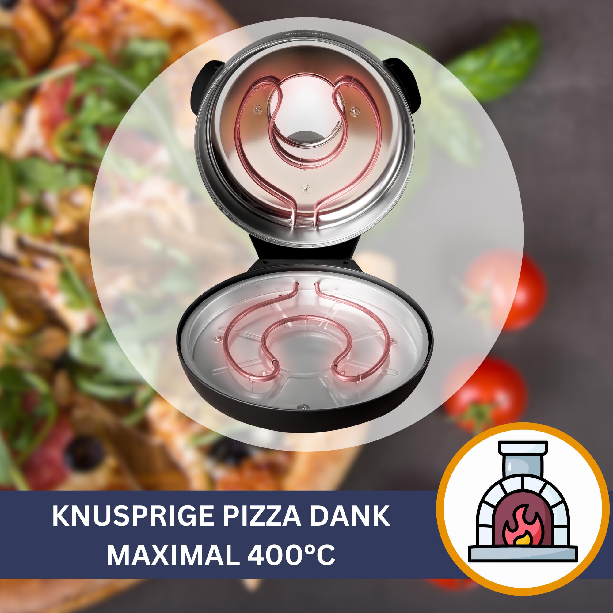 Sommertal PizzaProfi Pizzaofen elektrisch – Pizza Ofen mit 32cm Steinplatte, schnelle 3-Minuten Pizza, bis 400°C – 5-teiliges Set mit Pfanneneinsatz, 2x Pizzaschieber, Schneider, Pizzastein