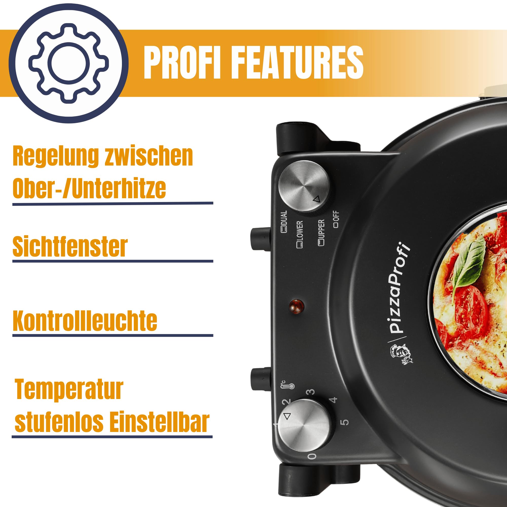Sommertal PizzaProfi Pizzaofen elektrisch – Pizza Ofen mit 32cm Steinplatte, schnelle 3-Minuten Pizza, bis 400°C – 5-teiliges Set mit Pfanneneinsatz, 2x Pizzaschieber, Schneider, Pizzastein