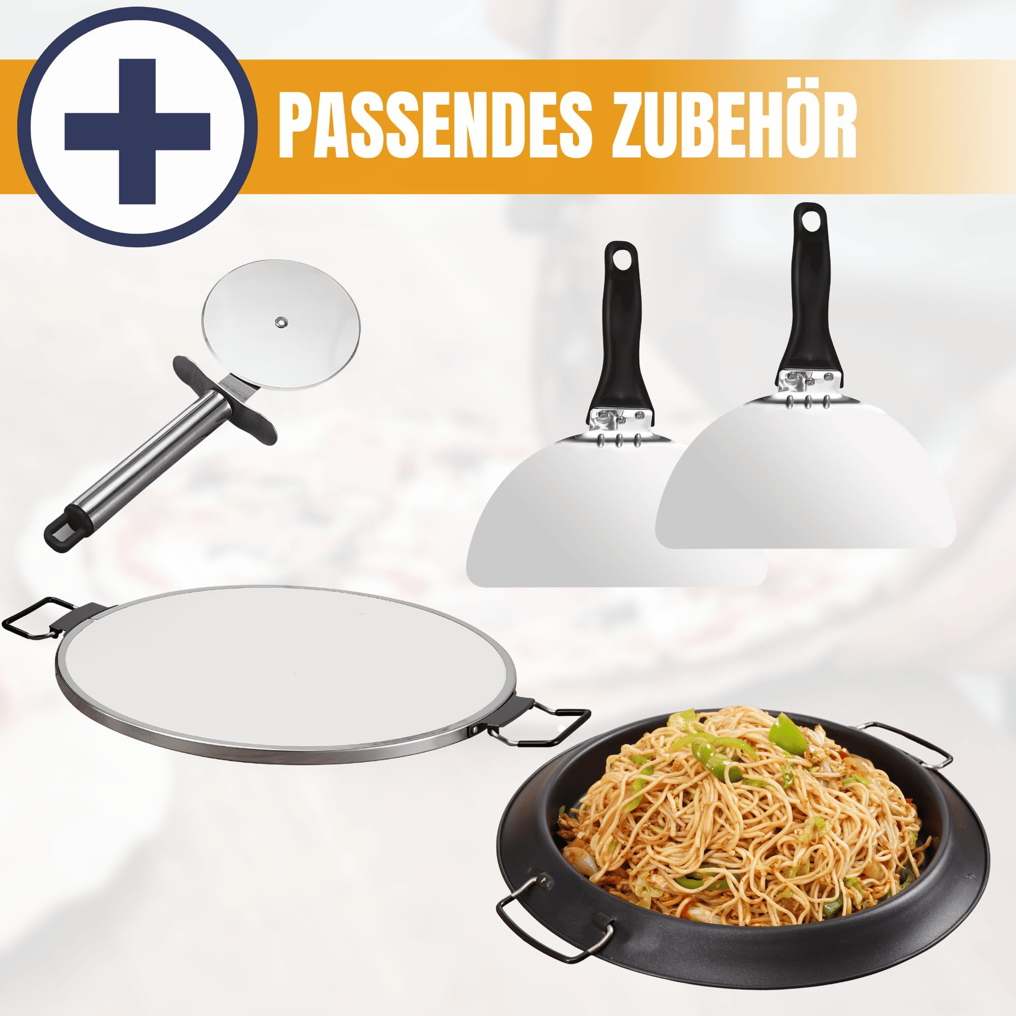 Sommertal PizzaProfi Pizzaofen elektrisch – Pizza Ofen mit 32cm Steinplatte, schnelle 3-Minuten Pizza, bis 400°C – 5-teiliges Set mit Pfanneneinsatz, 2x Pizzaschieber, Schneider, Pizzastein