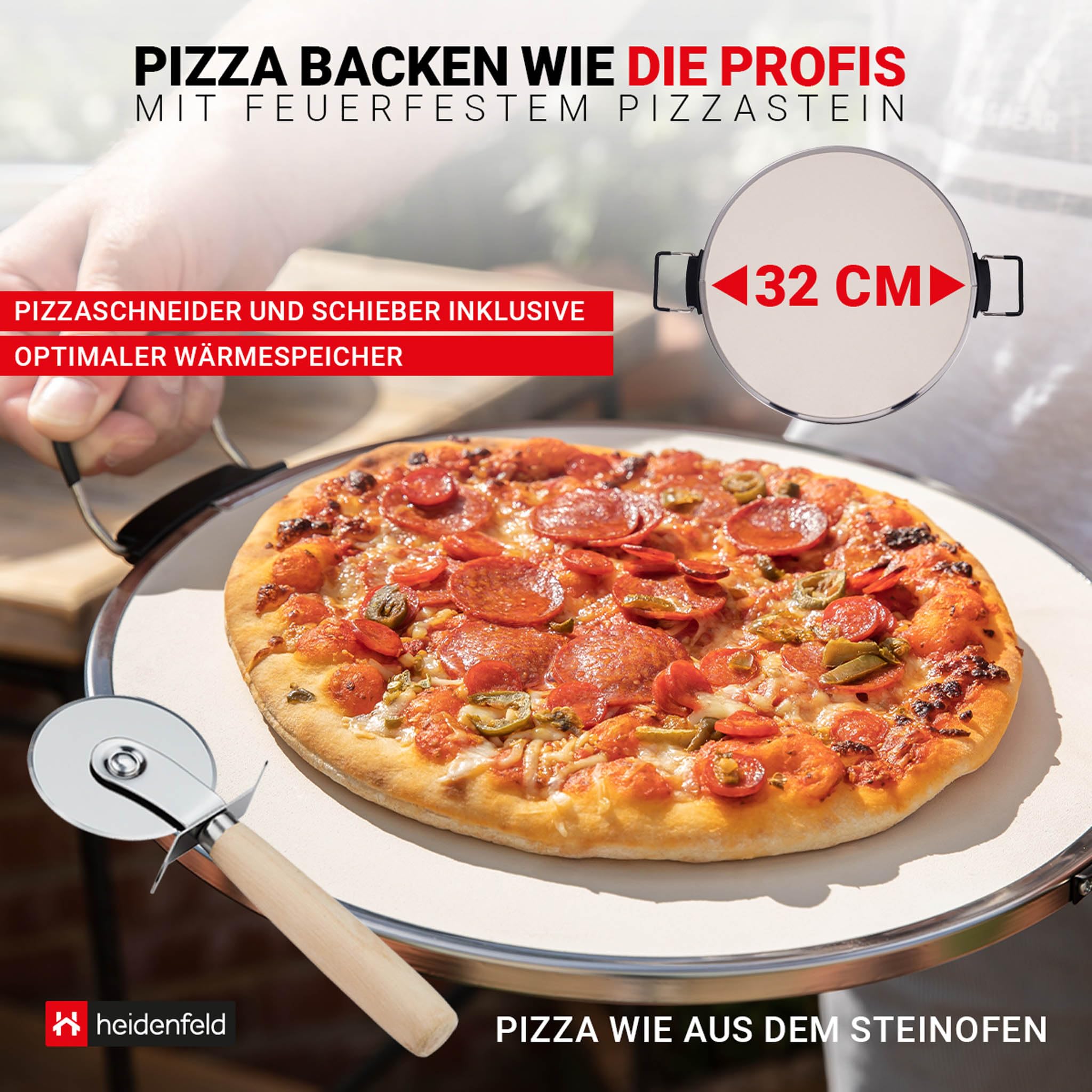 Heidenfeld Pizzaofen Napoli | 1200 Watt bis 400°C - Backofen - Pizzastein - Pizzaofen elektrisch - Pizza Ofen - Pizza Maker - Pizzamaker - Pizza Backofen - Elektro Pizzaofen - Elektrischer Pizza-Ofen